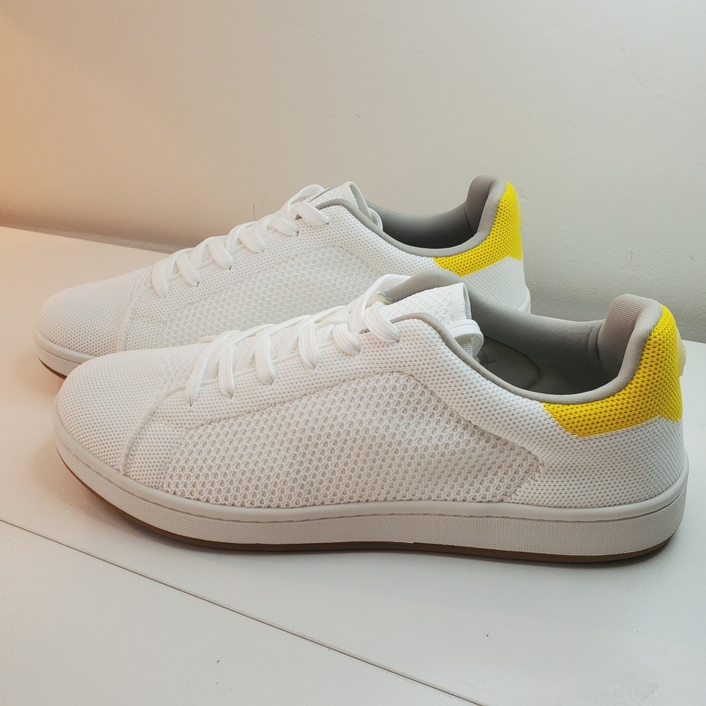 Men's White Knit Sneakers with Yellow Heel Detail - Picture 7 of 10